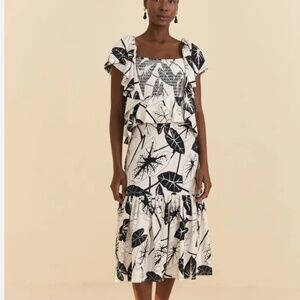 NWT Farm Rio Graphic Leaves Off-White Midi Dress SIZE M